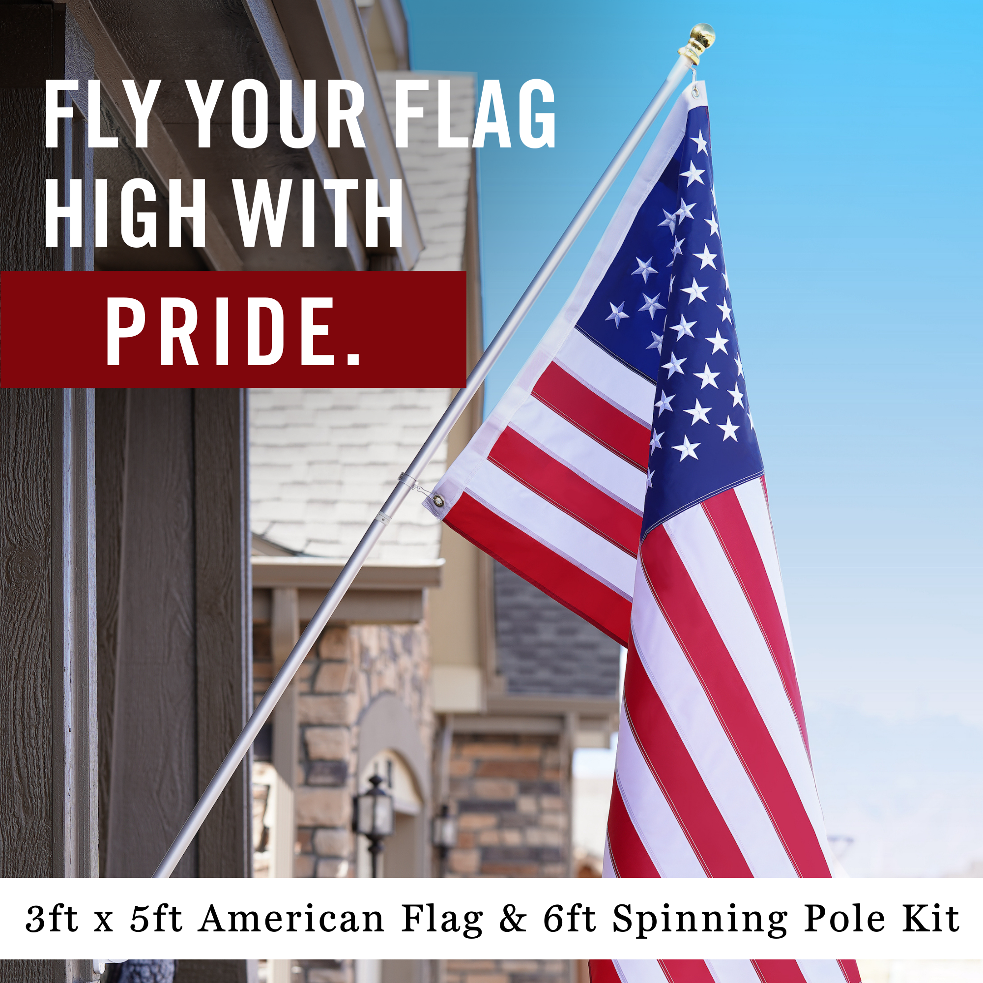 5ft Heavy Duty Outdoor Flag Pole Kit - * Free Porch Flag Pole with Flag  Pole Rings for Your Home or Business!